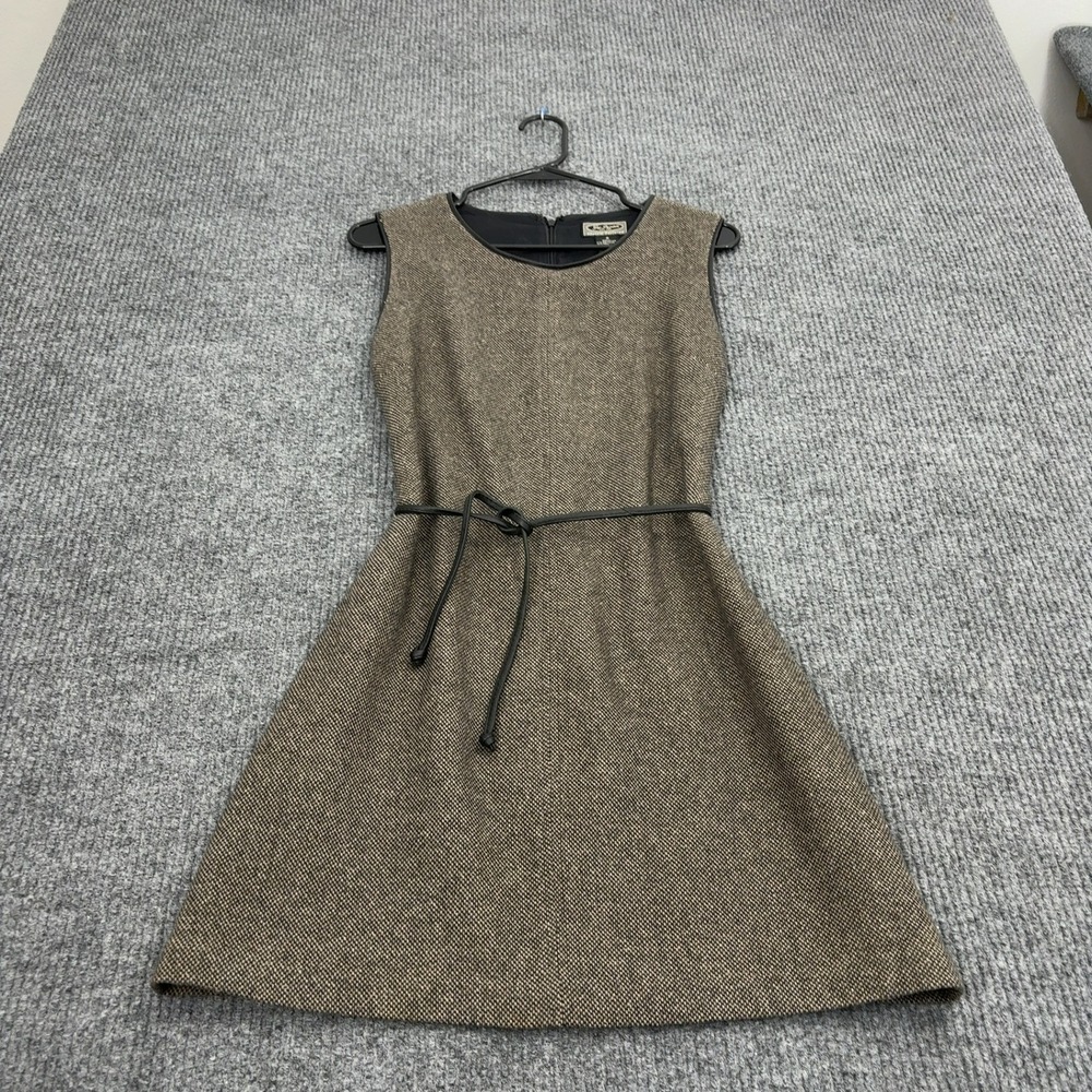 Gap Dress Women 8 Brown Wool Blend Leather Trim Belted Sleeveless Classic Office